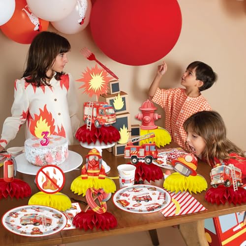 BQC 9 Pcs Firetruck Birthday Decorations Fire Hydrant Centerpiece Firefighter Birthday Party Decorations Fire Truck Party Favors Fire Truck Birthday Party Supplies - Image 5