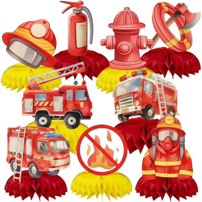 BQC 9 Pcs Firetruck Birthday Decorations Fire Hydrant Centerpiece Firefighter Birthday Party Decorations Fire Truck Party Favors Fire Truck Birthday Party Supplies - Image 3