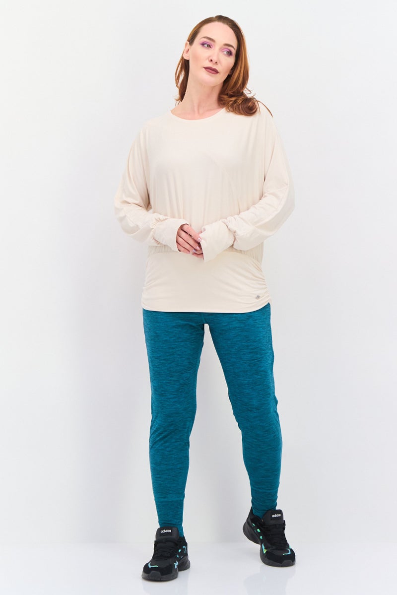 Tahari بلوزة رياضية نسائية بأكمام طويلة بسيطة، بيضاء فاتحة - Image 4