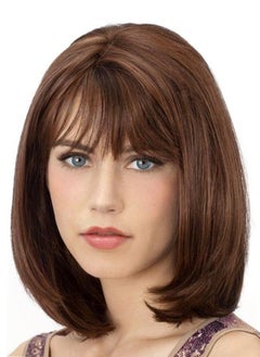Excefore Short Bob Wigs With Bangs Brown Straight Hair Daily Costume Wig For Women Soft Heat Resistant Fiber Synthetic Hair Replacement Wig Fashion Wig Hair For Girls Women Daily Use 12 Inch  - Image 1