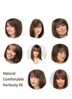 Excefore Short Bob Wigs With Bangs Brown Straight Hair Daily Costume Wig For Women Soft Heat Resistant Fiber Synthetic Hair Replacement Wig Fashion Wig Hair For Girls Women Daily Use 12 Inch  - Image 5