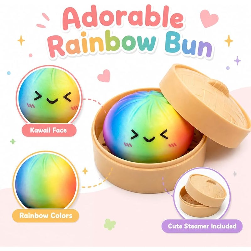 Rainbow Dumpling Squishies Stress Balls, Colorful Squishies Dumpling Fidget Sensory Toy with Food Steamer, Squeeze Dough Ball for Stress Relief, Stretchy Desk Toys Gift - Image 3