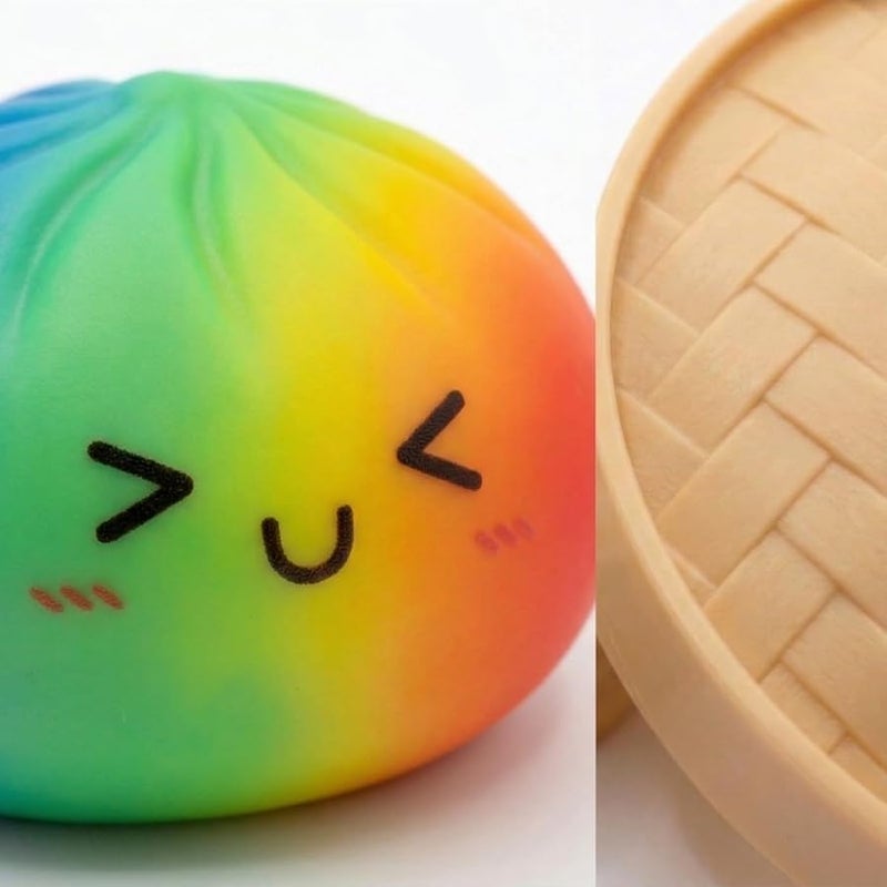 Rainbow Dumpling Squishies Stress Balls, Colorful Squishies Dumpling Fidget Sensory Toy with Food Steamer, Squeeze Dough Ball for Stress Relief, Stretchy Desk Toys Gift - Image 5