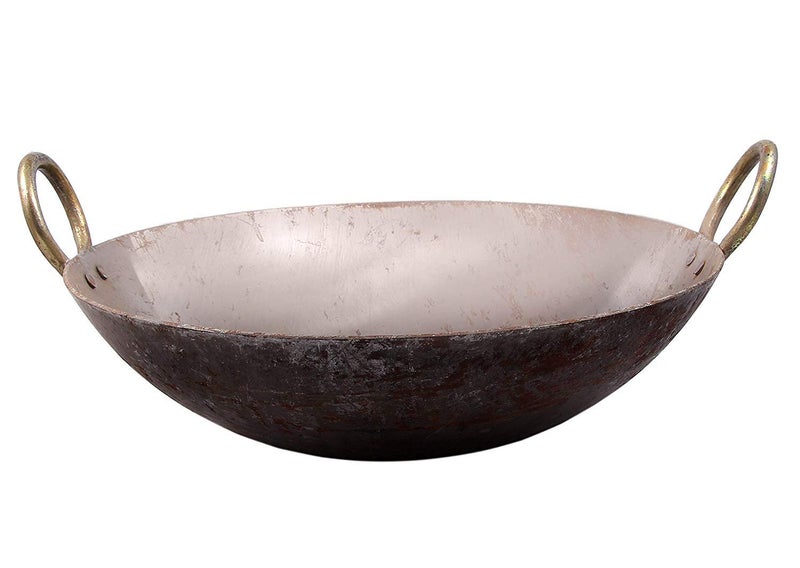 KITCHEN SHOPEE Traditional Iron Fry KadhaiPan Handmade LohaLokhandLokhandi Kitchen Kadai Fry Pan for Cooking with Golden Rings11 IN 28 cm 3 liters - Image 2