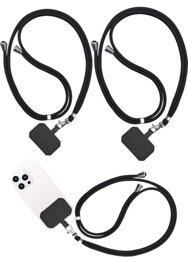 2 pcs Phone Lanyard, Universal Crossbody Cell Phone Lanyards, Multifunctional Nylon Patch Adjustable Shoulder Neck Strap Compatible with Most Smartphones(Black) - Image 1