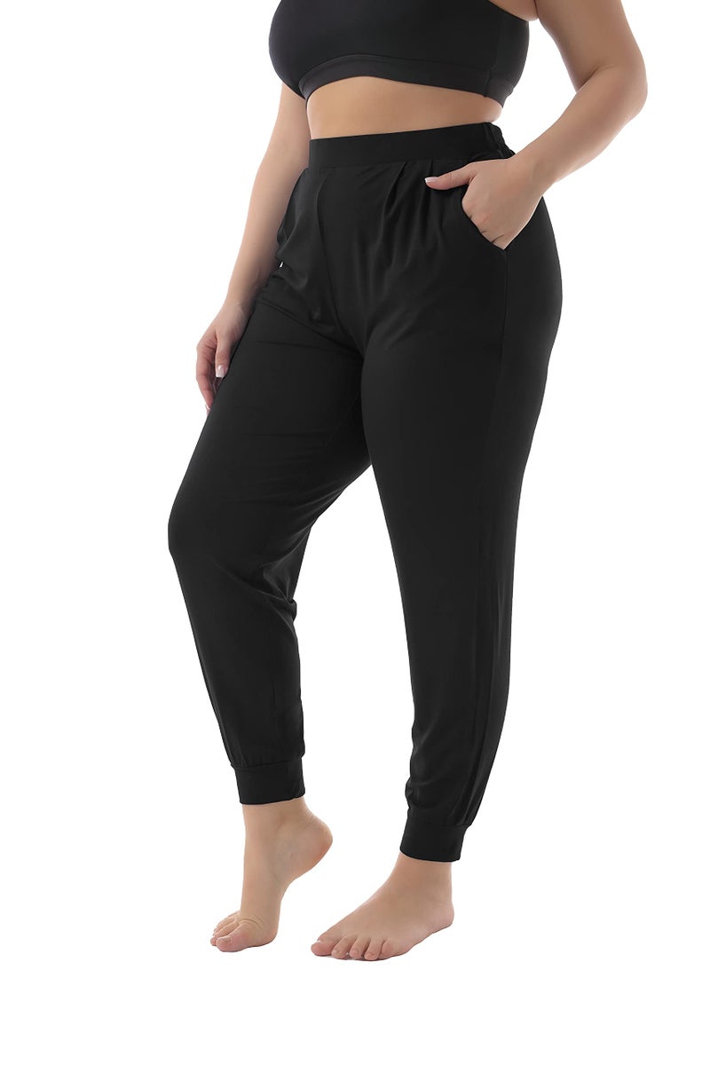ZERDOCEAN Women's Plus Size Casual Stretchy Relaxed Long Lounge Pants with 2 Pockets (US 4X Plus, Black) - Image 1