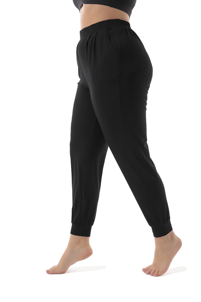 ZERDOCEAN Women's Plus Size Casual Stretchy Relaxed Long Lounge Pants with 2 Pockets (US 4X Plus, Black) - Image 3