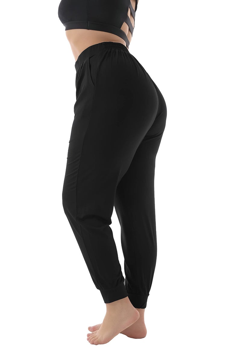 ZERDOCEAN Women's Plus Size Casual Stretchy Relaxed Long Lounge Pants with 2 Pockets (US 4X Plus, Black) - Image 4