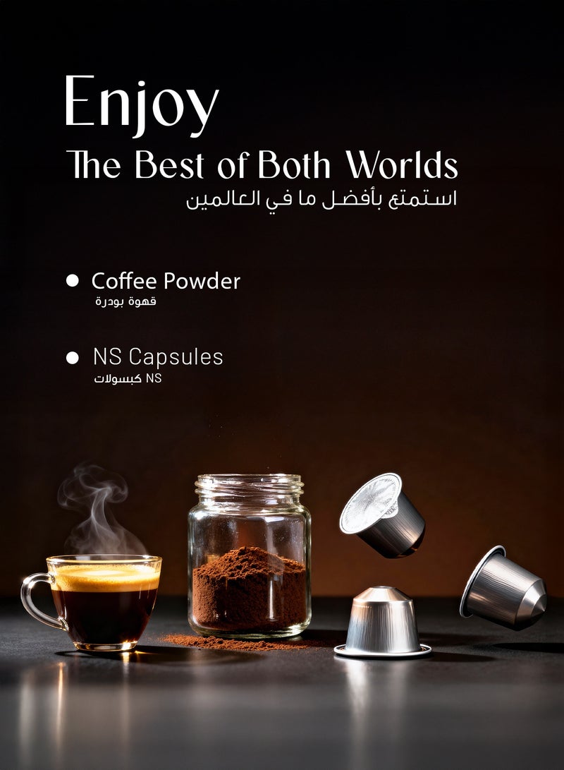 LePRESSO Portable 2-in-1 Espresso Maker with Capsule & Powder Compatibility / 20-Bar Pressure / Built-in Battery / Heating Function / Quick Brewing / Compact Size - Grey - Image 3