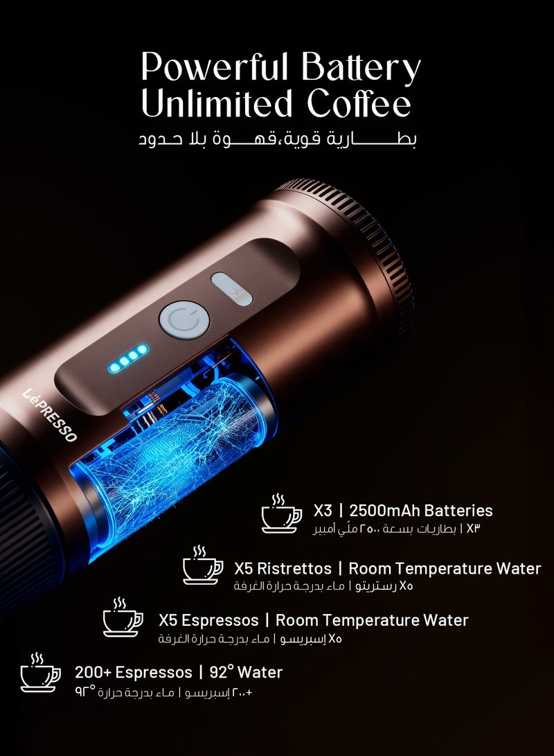 LePRESSO Portable 2-in-1 Espresso Maker with Capsule & Powder Compatibility / 20-Bar Pressure / Built-in Battery / Heating Function / Quick Brewing / Compact Size - Grey - Image 5