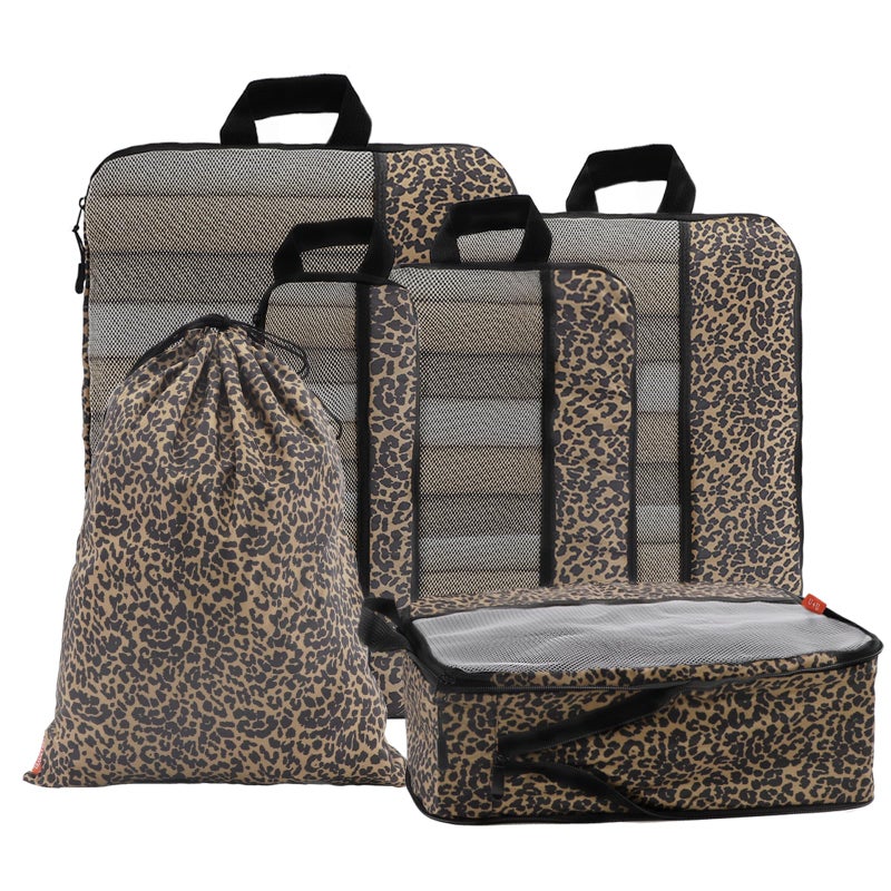 U+U 6 Set Compression Packing Cubes - Ultralight Travel Organizers with Laundry Bag, Space-Saving Suitcase Organizer, Expandable Packing Cubes for Travel, Business Trip and Family Vacation (Leopard) - Image 1