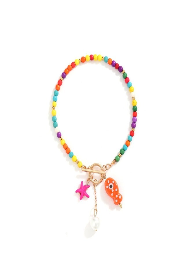 KURTCB Starfish Fish Ankle Bracelets for Women Boho Coastal Hawaiian Colorful Beaded Pearl Toggle Anklet Bracelet Summer Beachy Jewelry(Colorful Anklet) - Image 1