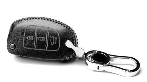 JVCV® Car Styling Soft Handmade Leather Key Cover Compatible with Hyundai Creta Venue Exter Aura Elite i20 Grand i10 Nios Xcent 3 Button Flip Key - Check Key Type Before Ordering (Brown) - Image 3