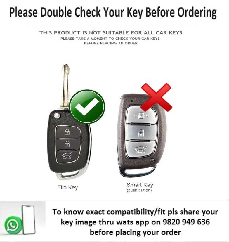 JVCV® Car Styling Soft Handmade Leather Key Cover Compatible with Hyundai Creta Venue Exter Aura Elite i20 Grand i10 Nios Xcent 3 Button Flip Key - Check Key Type Before Ordering (Brown) - Image 2