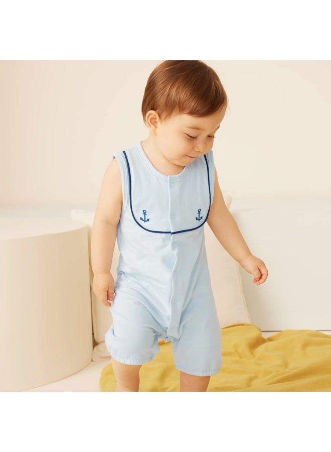 PureBorn Baby Boys Girls Nautical Romper Navy One-Piece Beach Outfit Summer Clothes 0-24 Months, Blue, 6-9 Months - Image 3