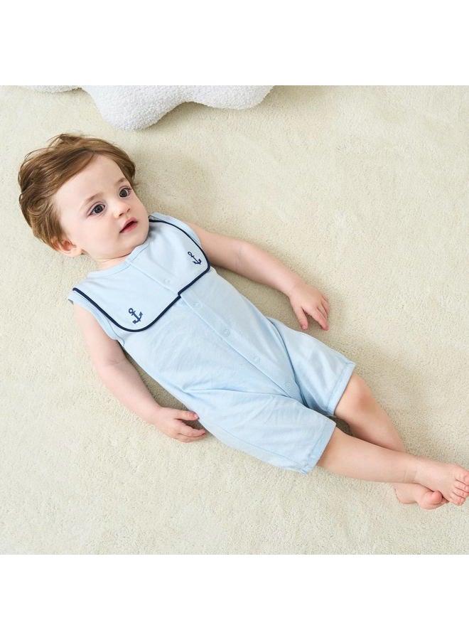 PureBorn Baby Boys Girls Nautical Romper Navy One-Piece Beach Outfit Summer Clothes 0-24 Months, Blue, 6-9 Months - Image 2