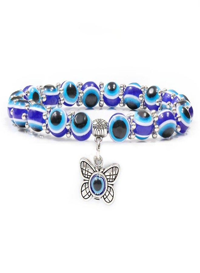 Soyzvteo Evil Eye Bead Bracelet Blue Eye Hamsa Beaded Charm Stretch Bracelet Hand of Fatima Turkish Lucky Evil Eye Bracelet Good Luck Protection Bracelet Jewelry-Butterfly