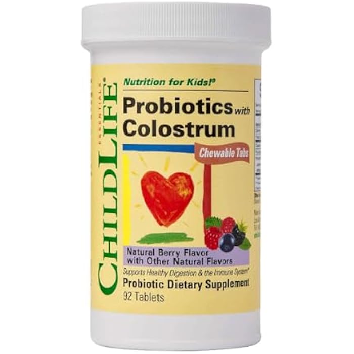 ChildLife Essentials ChildBiotics with Colostrum - Probiotics for Kids & for Digestive Health, Chewable Children's Probiotic, Colostrum for Kids, Gluten Free - Natural Berry Flavor, 92 Tablets - Image 1