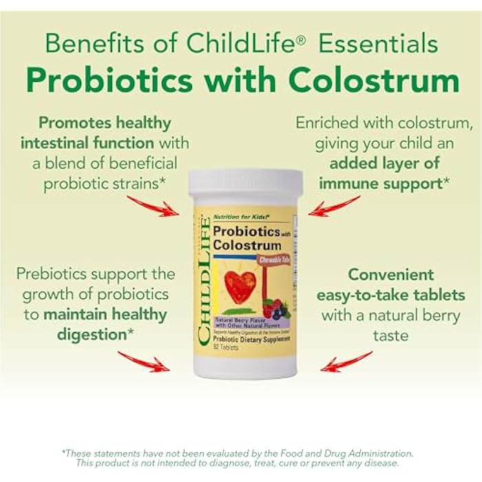 ChildLife Essentials ChildBiotics with Colostrum - Probiotics for Kids & for Digestive Health, Chewable Children's Probiotic, Colostrum for Kids, Gluten Free - Natural Berry Flavor, 92 Tablets - Image 5