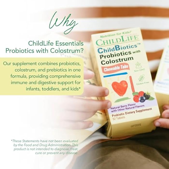 ChildLife Essentials ChildBiotics with Colostrum - Probiotics for Kids & for Digestive Health, Chewable Children's Probiotic, Colostrum for Kids, Gluten Free - Natural Berry Flavor, 92 Tablets - Image 3