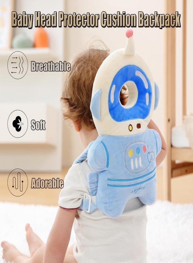 Feidoog Baby Head Protection Backpack with 3 Baby Knee Pads - Soft & Lightweight Head Protection for Walking and Crawling,Blue White Astronauts - Image 4