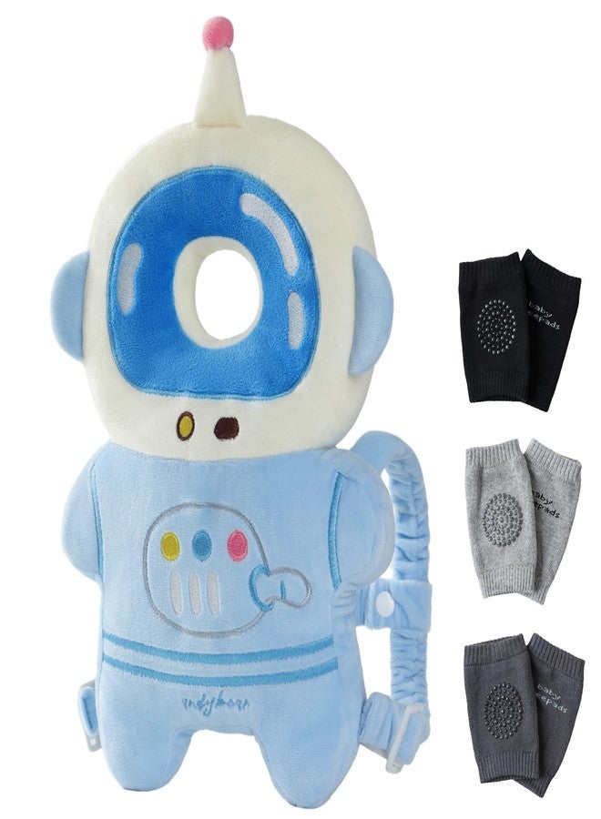 Feidoog Baby Head Protection Backpack with 3 Baby Knee Pads - Soft & Lightweight Head Protection for Walking and Crawling,Blue White Astronauts - Image 1