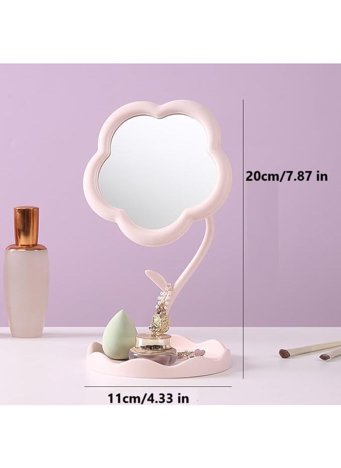 Bhujry Bhujry Flower Shaped Makeup Mirror Rotatable Makeup Mirror with Tray Table Vanity Mirror Cute Flower Shaped Mirror for Tabletop Bedroom Bathroom Living Room Multicolour  - Image 2