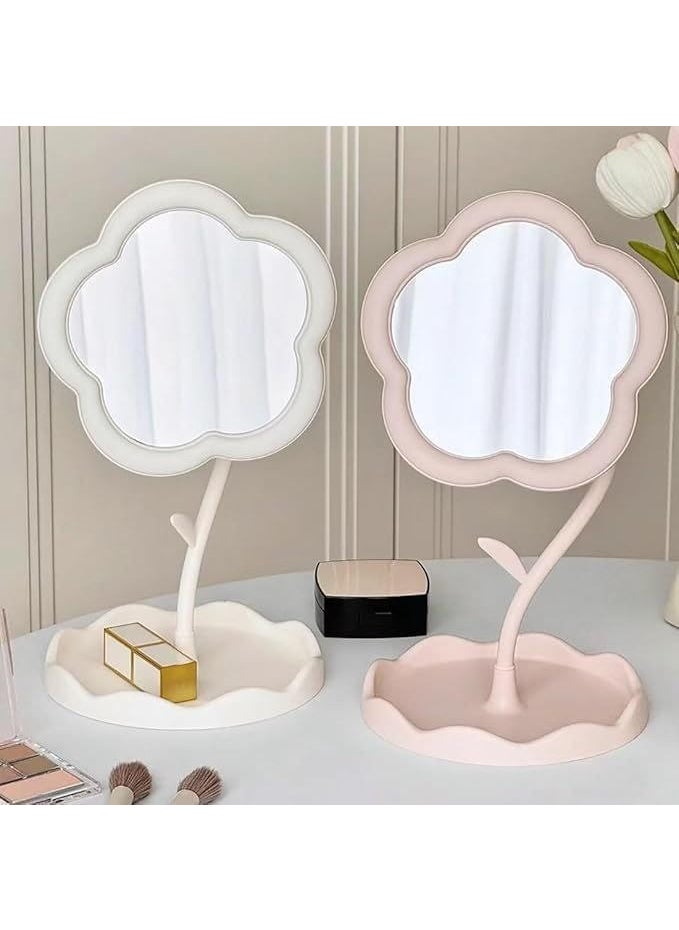 Bhujry Bhujry Flower Shaped Makeup Mirror Rotatable Makeup Mirror with Tray Table Vanity Mirror Cute Flower Shaped Mirror for Tabletop Bedroom Bathroom Living Room Multicolour  - Image 3