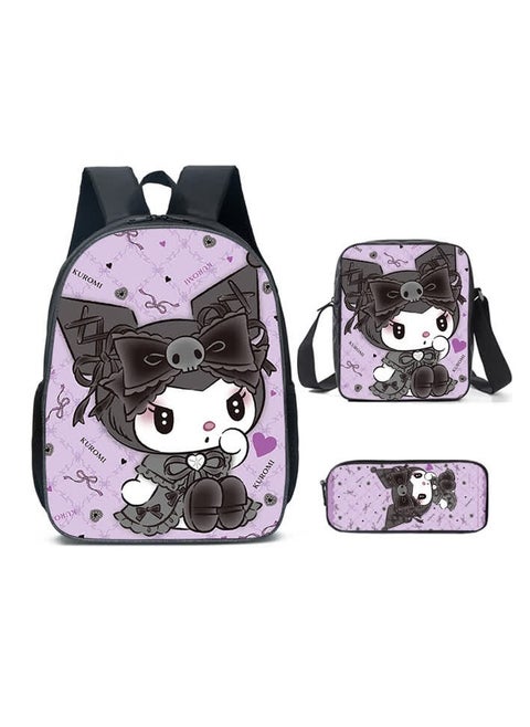 New cartoon Kuromi three-piece set Yugui dog KT cartoon primary and secondary school student schoolbag children's backpack,D6 Kulomi three-piece set-09