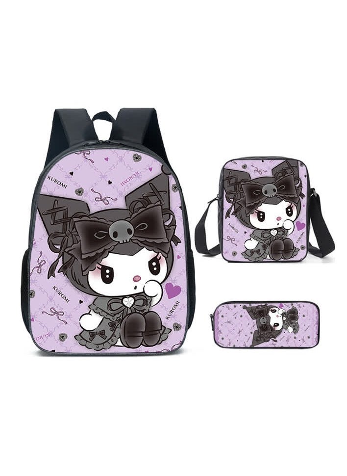 Generic New cartoon Kuromi three-piece set Yugui dog KT cartoon primary and secondary school student schoolbag children's backpack,D6 Kulomi three-piece set-09  - Image 1