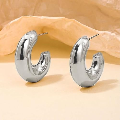VAMA FASHIONS 5 Pairs Trendy Hypoallergenic Silver Plated Chunky Thick Open Hoop Huggies Stud Tear Drop Lightweight Ear Earrings Set for Women & Girls - Image 4