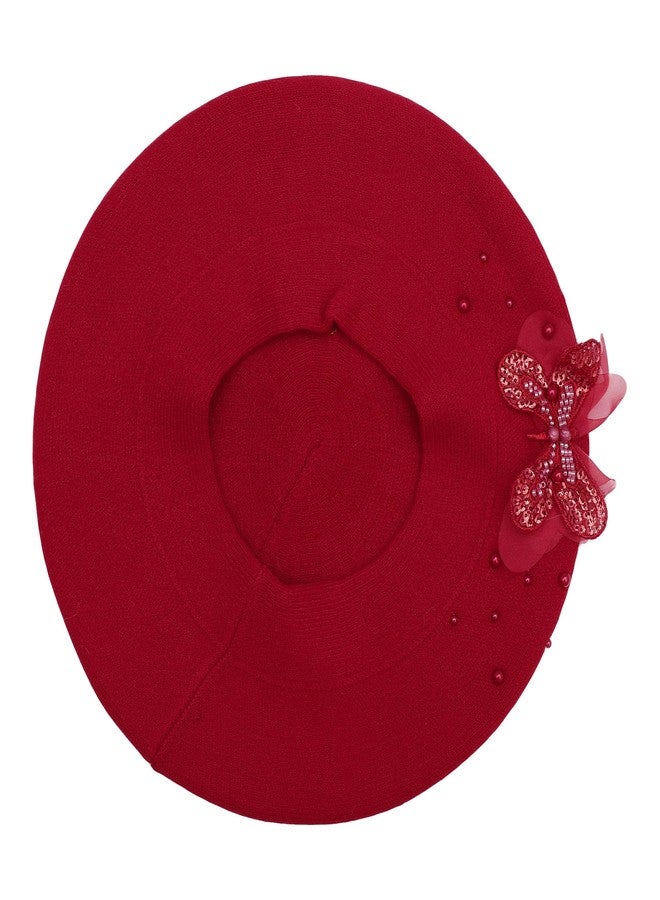 ZLYC Womens French Beret hat, Reversible Solid Color Cashmere Mosaic Warm Beret Cap for Girls, Butterfly Red, One size - Image 4