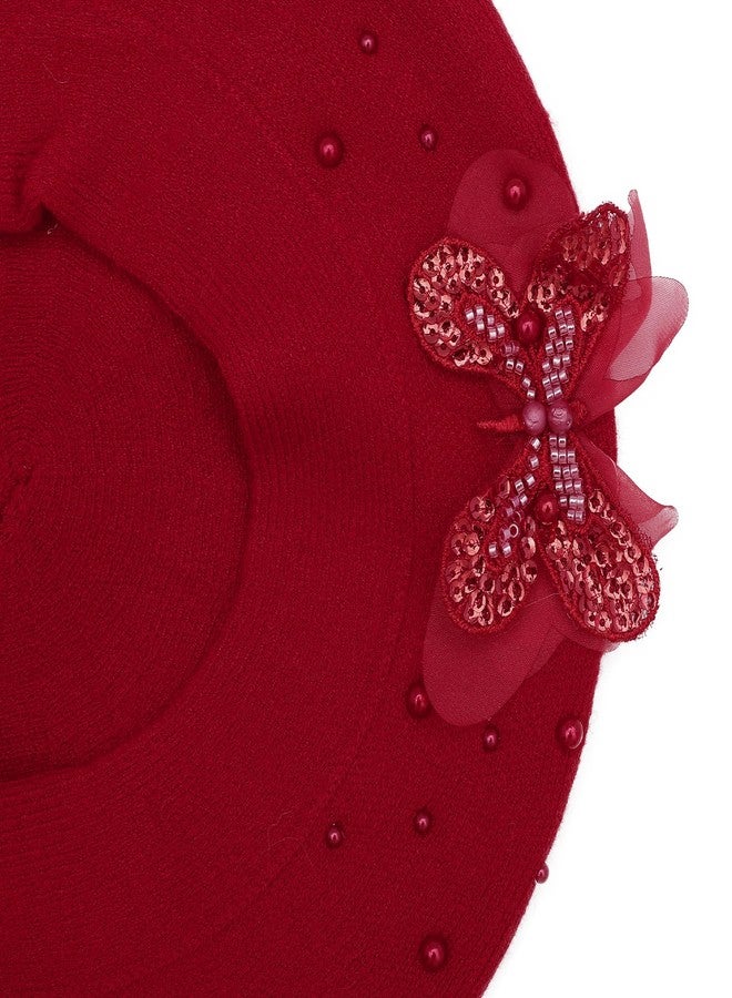 ZLYC Womens French Beret hat, Reversible Solid Color Cashmere Mosaic Warm Beret Cap for Girls, Butterfly Red, One size - Image 5