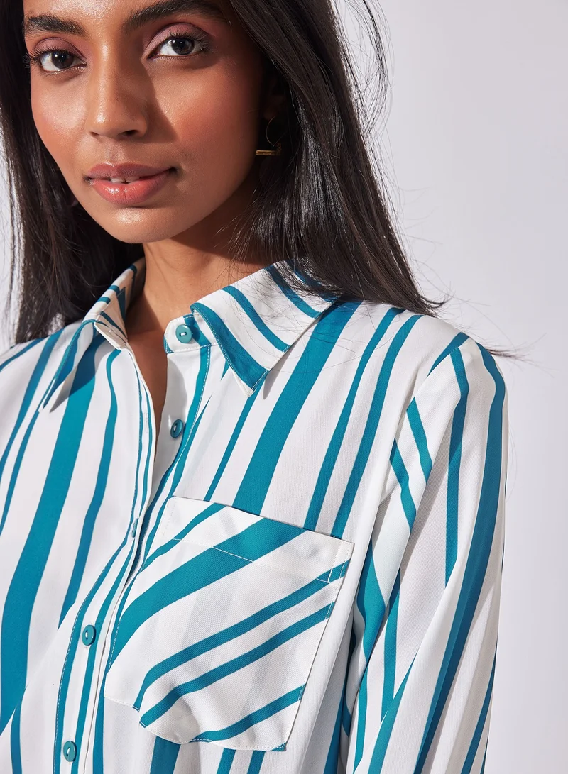 The Label Life Striped Asymmetric Button-Down Shirt