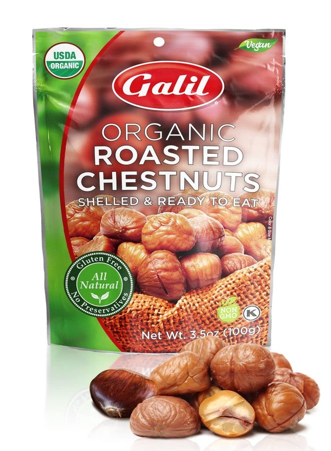 Galil Organic Roasted Chestnuts - Shelled & Ready to Eat - Gluten Free, Vegan, Organic, Non-GMO, Kosher Snacks - Great for Baking, Cooking & Turkey Stuffing 3.5oz Bag - Image 1