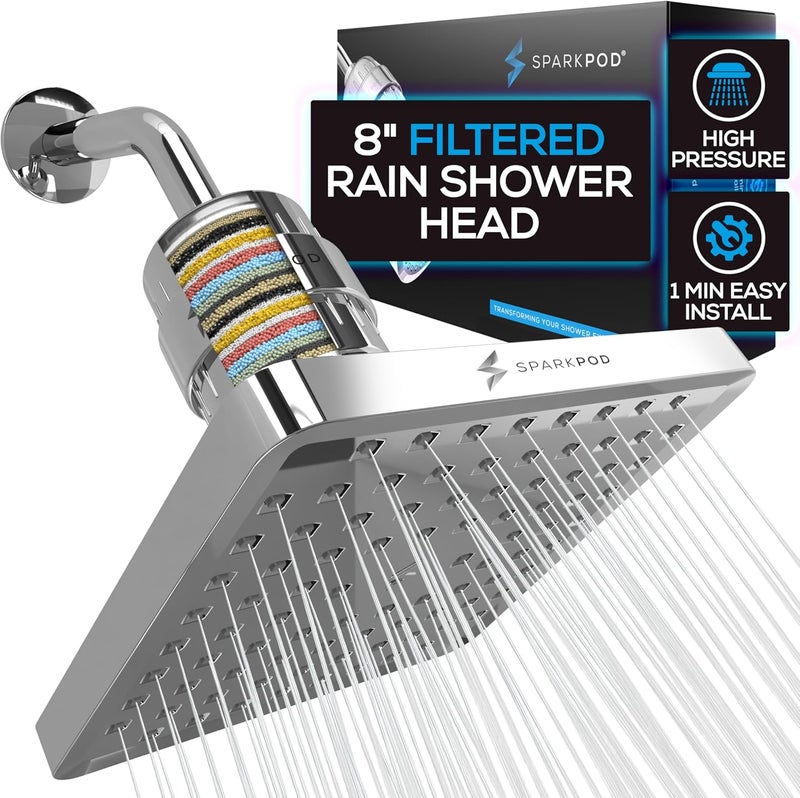 SparkPod Luxury Filtered Shower Head Set 23 Stage Shower Filter - Reduces Chlorine and Heavy Metals - High Pressure Showerhead Filter (8" Square, Luxury Polished Chrome) - Image 1