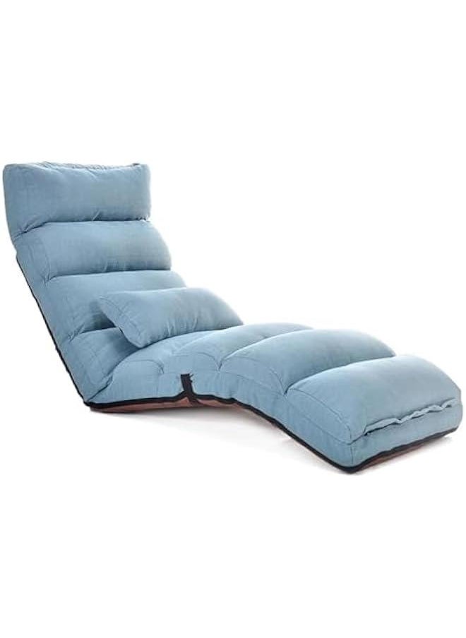HOOKOR - Floor Chairs for Adults, Adjustable 5-Position Floor Lounger w/Thick Padded & Pillow, No Assembly Folding Lazy Sofa Chair for Gaming, Sleeping, Light Weight Chaise Lounge Indoor (Blue) - Image 1