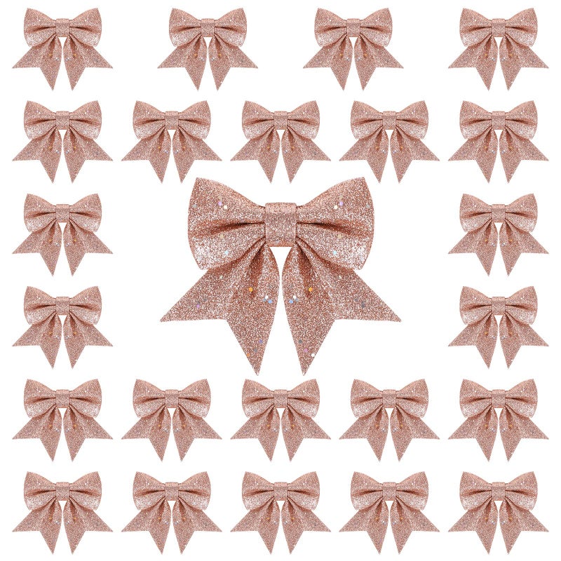 زينة عيد الميلاد 24 قطعة باللون الوردي الذهبي مع أكاليل وأشجار وأقواس ورقائق لزينة المنزل في حفلات عيد الميلاد