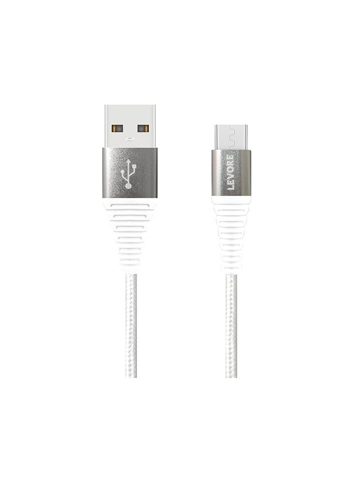 ليفور كابل ليفور نايلون USB-A إلى Micro USB، طول 1.8 متر، أبيض - Image 2