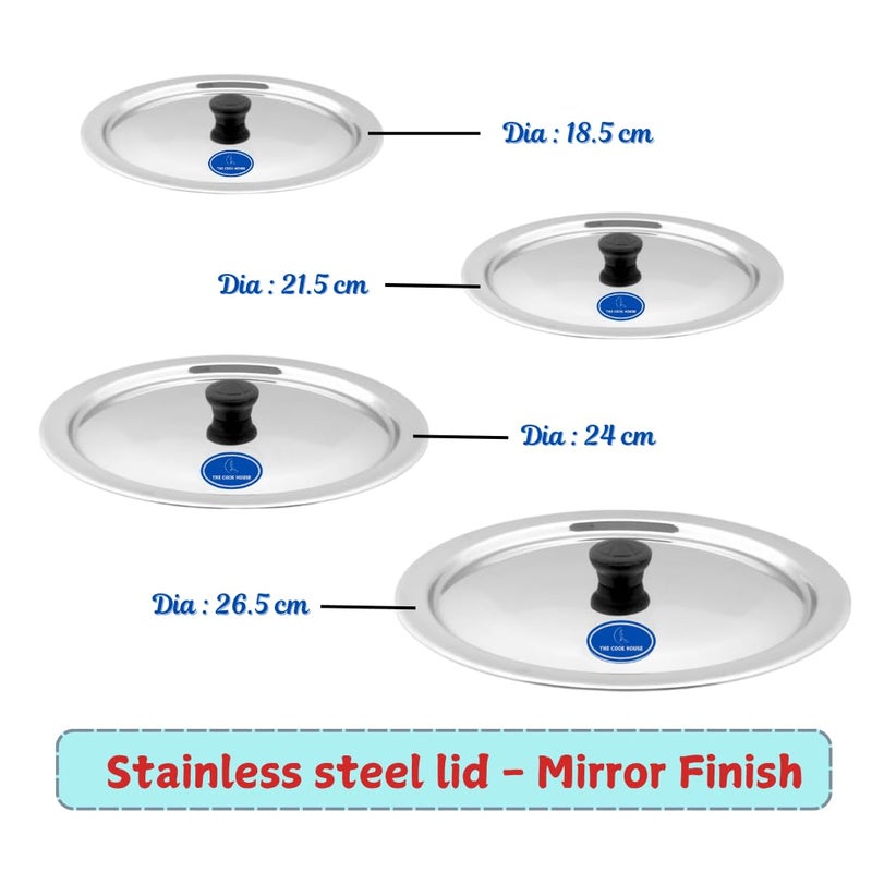THE COOK HOUSE Stainless Steel Lid Set for Kitchen Utensils with Knobs | Round Steel Ciba/Lid | Tope, Kadhai, Pan, Pot, Cheeba, Dhakan Cover/Chiba Set | Sturdy Knob & Durable - 18.5, 21.5cm, 24cm, 26. cm - Image 2