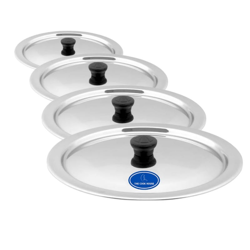 THE COOK HOUSE Stainless Steel Lid Set for Kitchen Utensils with Knobs | Round Steel Ciba/Lid | Tope, Kadhai, Pan, Pot, Cheeba, Dhakan Cover/Chiba Set | Sturdy Knob & Durable - 18.5, 21.5cm, 24cm, 26. cm - Image 1