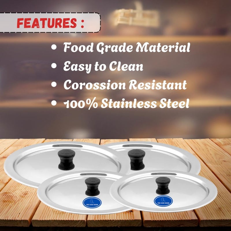 THE COOK HOUSE Stainless Steel Lid Set for Kitchen Utensils with Knobs | Round Steel Ciba/Lid | Tope, Kadhai, Pan, Pot, Cheeba, Dhakan Cover/Chiba Set | Sturdy Knob & Durable - 18.5, 21.5cm, 24cm, 26. cm - Image 5