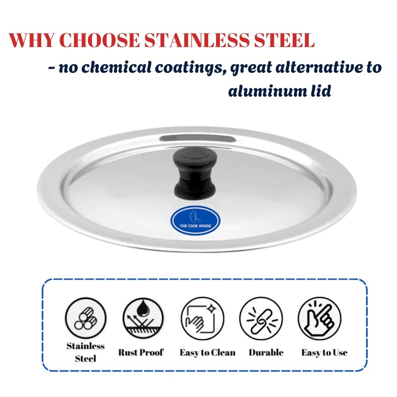 THE COOK HOUSE Stainless Steel Lid Set for Kitchen Utensils with Knobs | Round Steel Ciba/Lid | Tope, Kadhai, Pan, Pot, Cheeba, Dhakan Cover/Chiba Set | Sturdy Knob & Durable - 18.5, 21.5cm, 24cm, 26. cm - Image 4