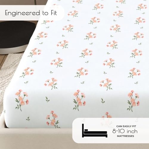 Plumora King Size Elastic Fitted Bedsheet, 100% Pure Cotton King Size Fitted Bedsheet for Double Bed with 2 Pillow Covers, 240 TC, 72×78 Inches up to 8-inch Mattress, Floral (Citrus Breeze) - Image 2