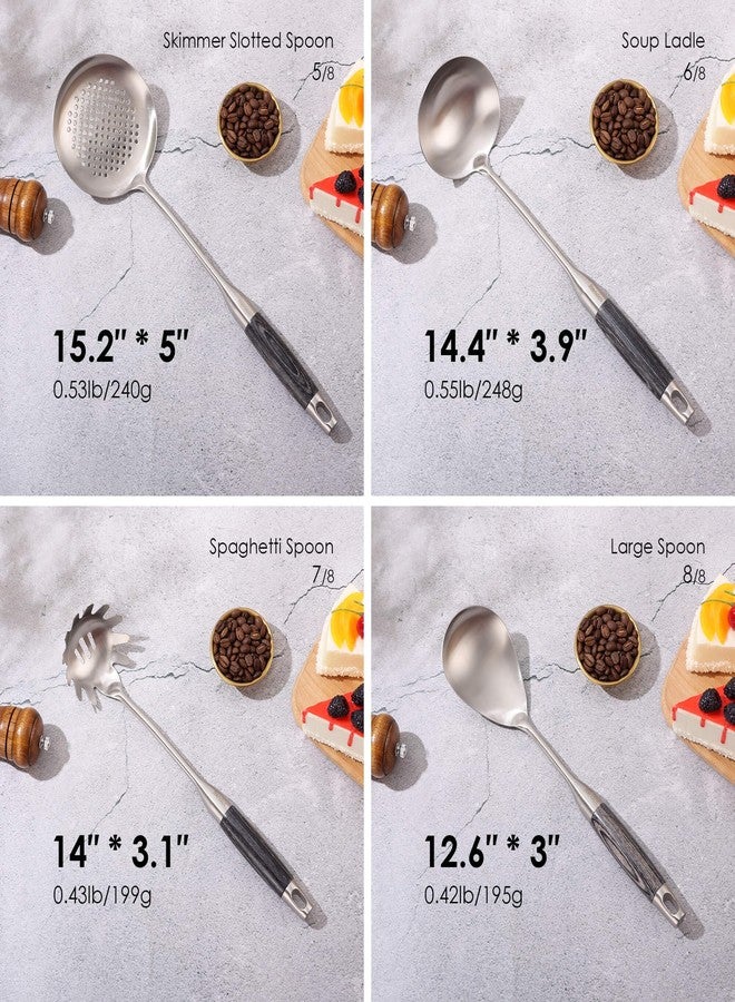 Standcn 18/10 Stainless Steel Kitchen Utensils Set with Wooden Handle, 8Pcs 15” Long Cooking Utensil Set & Kitchen Gadgets Cookware Set, Serving Utensils-Spatula, Tunner, Pasta, Serving Spoon, Skimmer, Ladle - Image 3