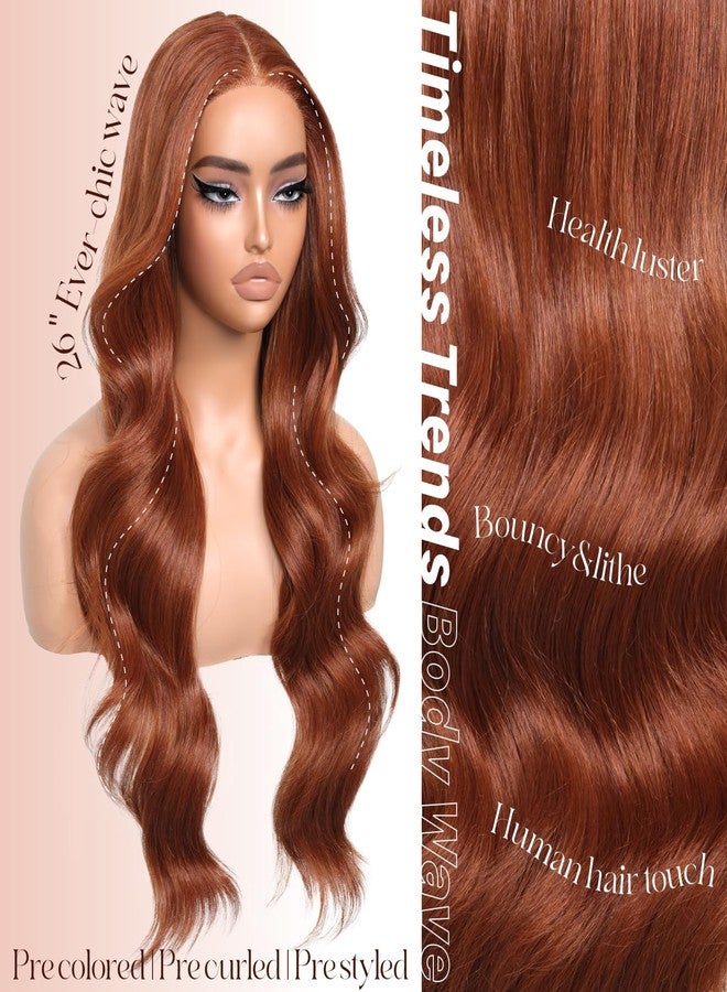 BrownBomb Synthetic Lace Front Wigs Ginger Body Wave Glueless Wigs With Bangs Pre Plucked Pre Cut HD Lace 13x5x1 Middle Part Wigs For Woman 26 Inch - Image 2