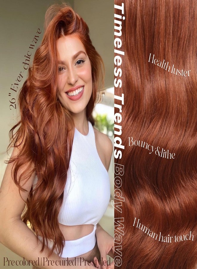 BrownBomb Synthetic Lace Front Wigs Ginger Body Wave Glueless Wigs With Bangs Pre Plucked Pre Cut HD Lace 13x5x1 Middle Part Wigs For Woman 26 Inch - Image 3