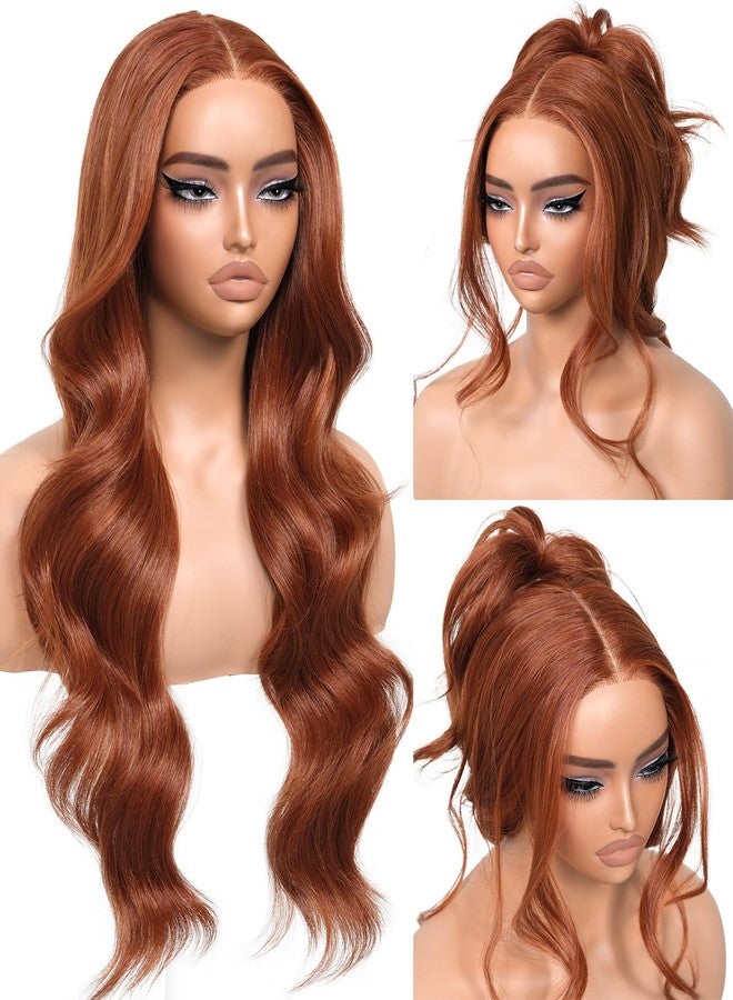 BrownBomb Synthetic Lace Front Wigs Ginger Body Wave Glueless Wigs With Bangs Pre Plucked Pre Cut HD Lace 13x5x1 Middle Part Wigs For Woman 26 Inch - Image 1
