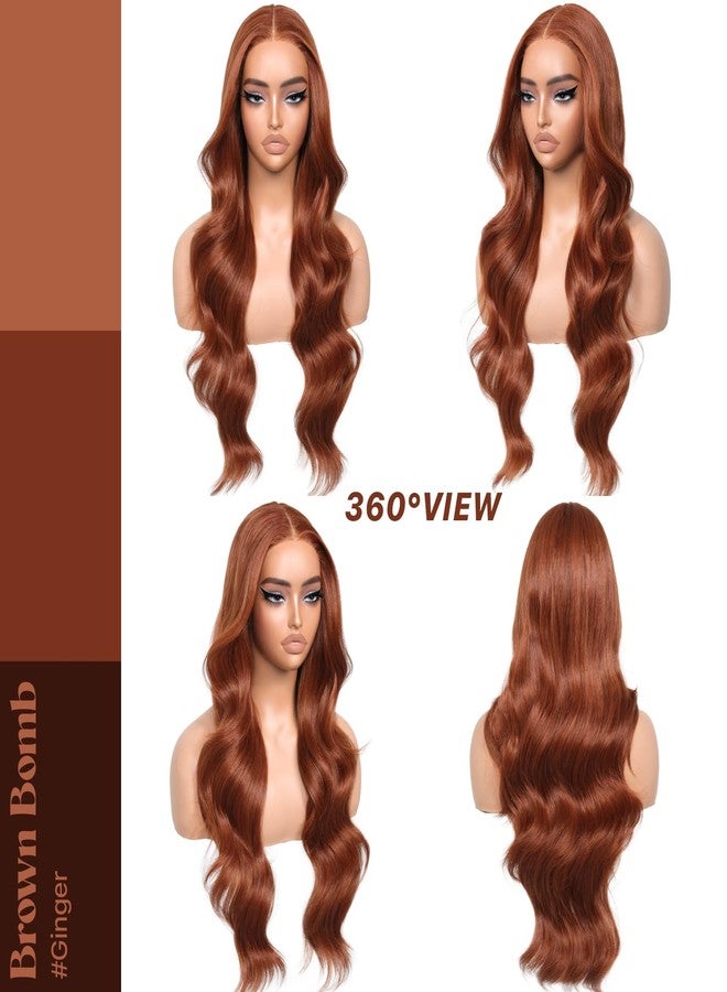 BrownBomb Synthetic Lace Front Wigs Ginger Body Wave Glueless Wigs With Bangs Pre Plucked Pre Cut HD Lace 13x5x1 Middle Part Wigs For Woman 26 Inch - Image 4