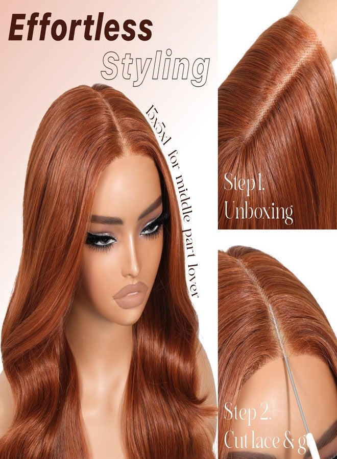 BrownBomb Synthetic Lace Front Wigs Ginger Body Wave Glueless Wigs With Bangs Pre Plucked Pre Cut HD Lace 13x5x1 Middle Part Wigs For Woman 26 Inch - Image 5